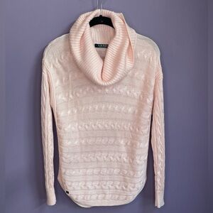Ralph Lauren Womens Cable Knit Light Pink Pastel Ballet Cowl Neck Sweater Small
